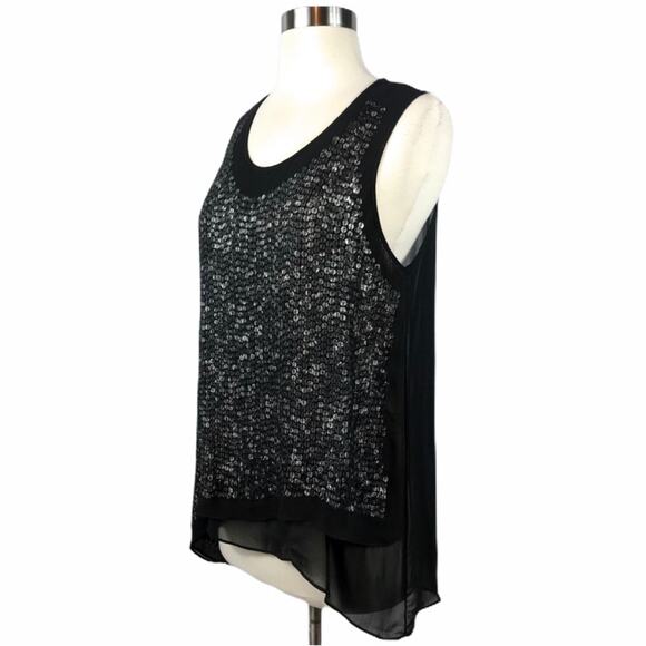 LOLA & SOPHIE Black Sequins Blouse Chiffon Layers Sheer Embellished Top Small EC - Picture 6 of 8